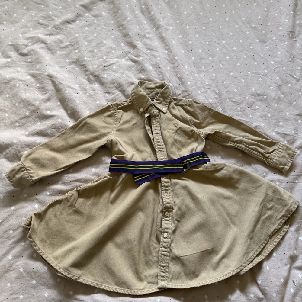 Polo by Ralph Lauren Tan Kids Dress with Blue and Yellow Belt
